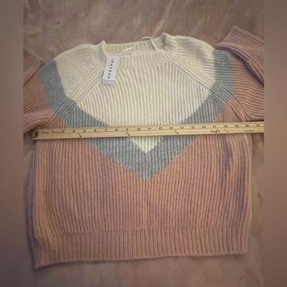 NWT LA Hearts PAC Sun Tri Color Block Fuzzy Knit Cropped Sweater Size M - Picture 11 of 12